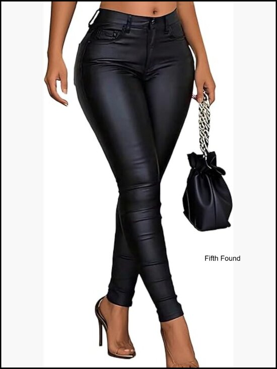 High Waisted Skinny Leather Pants Tummy Control Thermal Lined Stretch Leggings